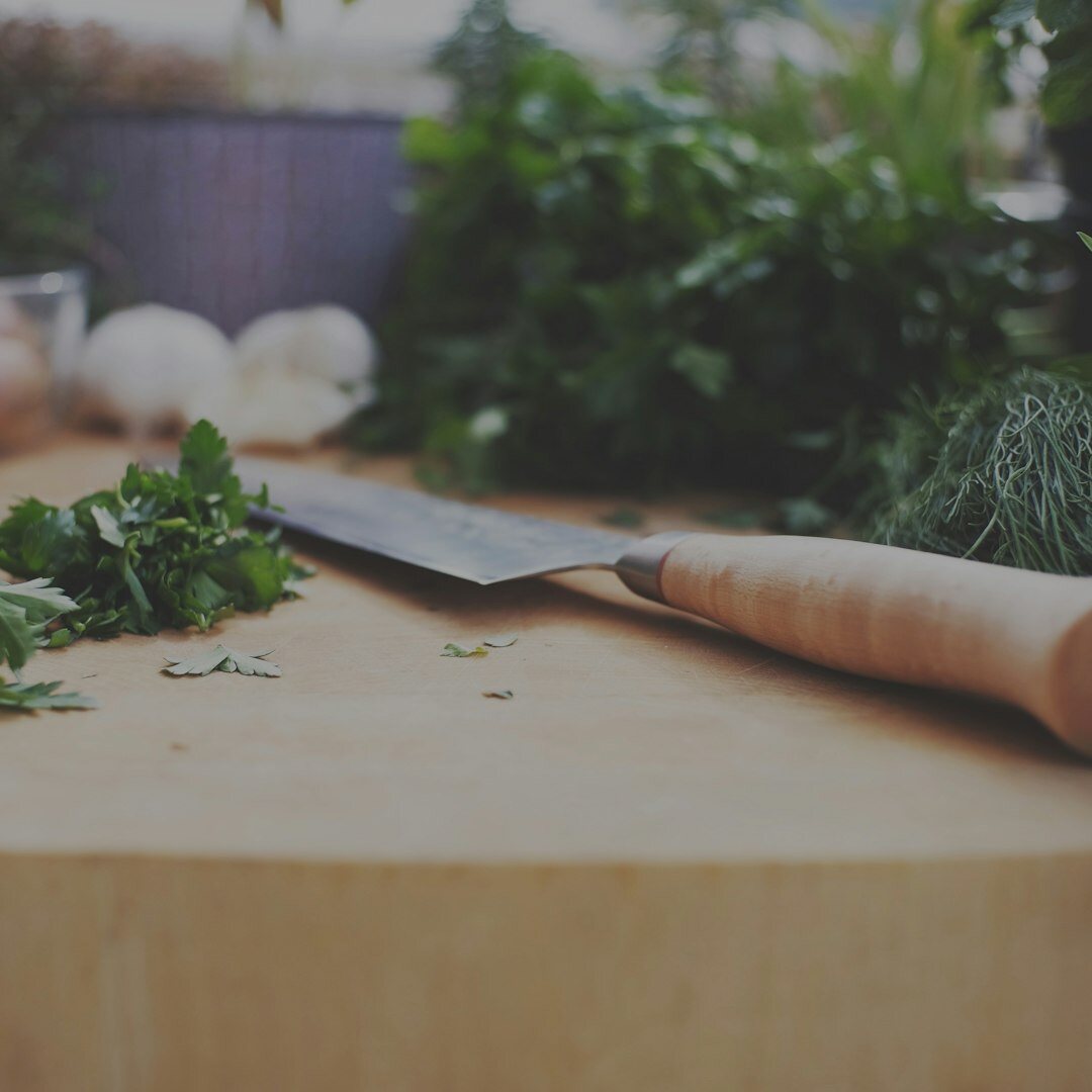 chopping fresh herbs